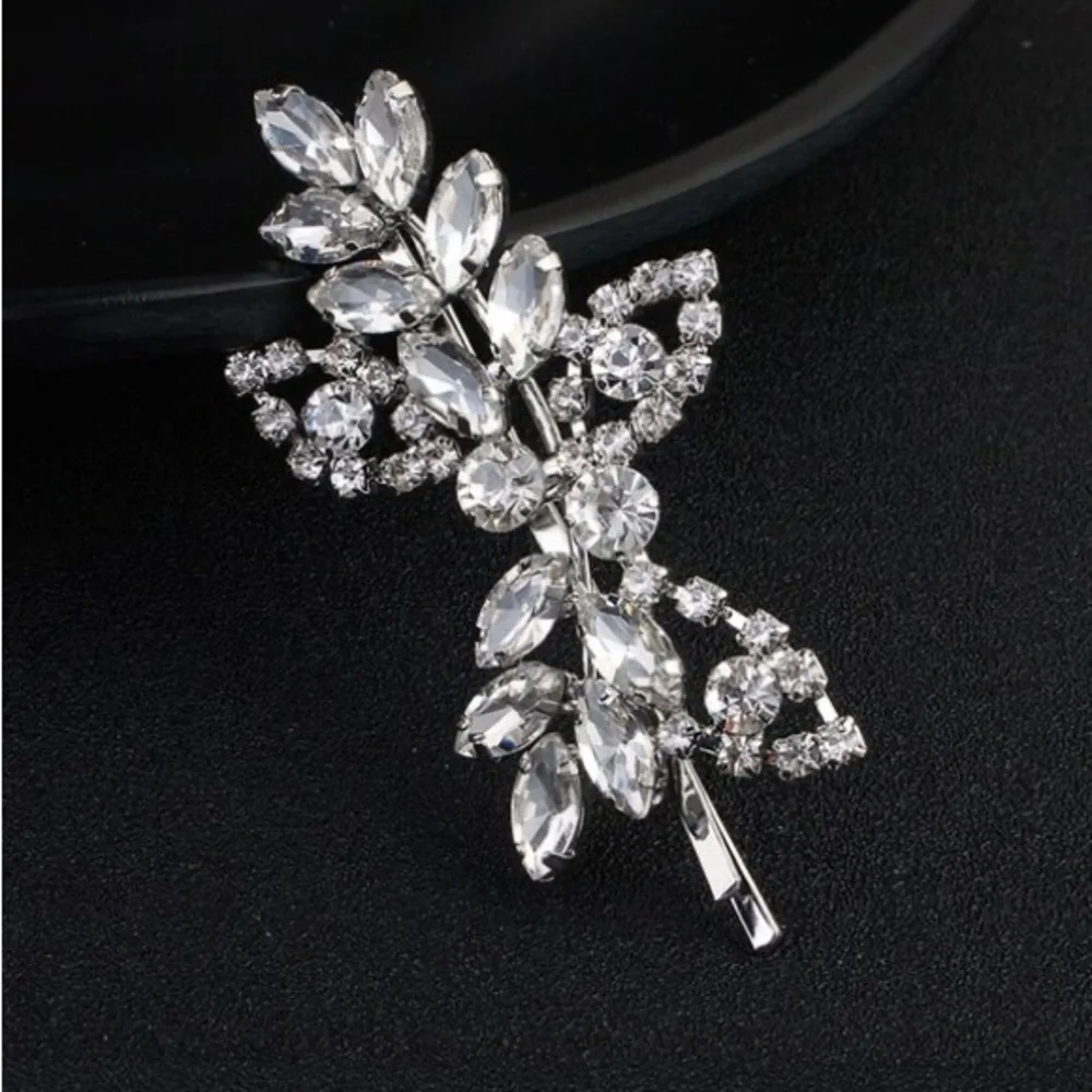 Single Silver Hair Clips Austrian Crystal Barrettes Women Hair Accessories